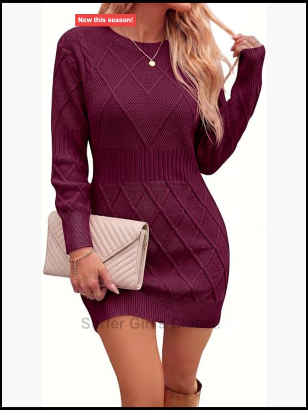 Women's Sweater Dress Long Sleeve Crew Neck Knit Bodycon Mini Dress